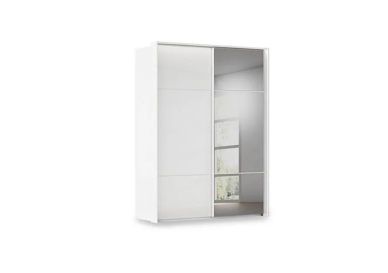 Haven 170cm 2 Door Slider Wardrobe with 1 Glass Door, 1 Mirror Door and Lights