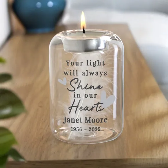 Personalised In our Hearts Memorial Feather Tealight Holder 4