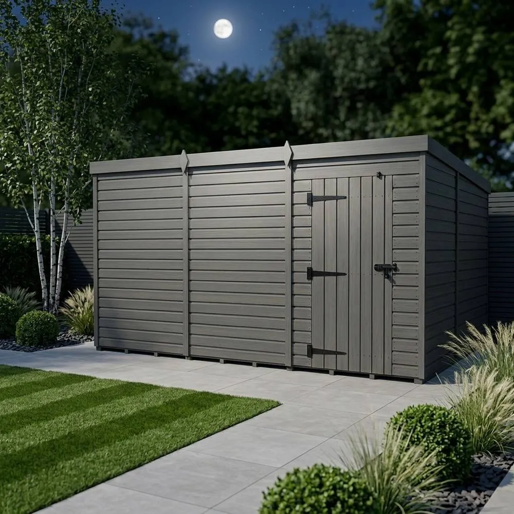 Buttercup Farm 20ft x 9ft Composite Pent Garden Shed Single Door No Windows in Grey 3