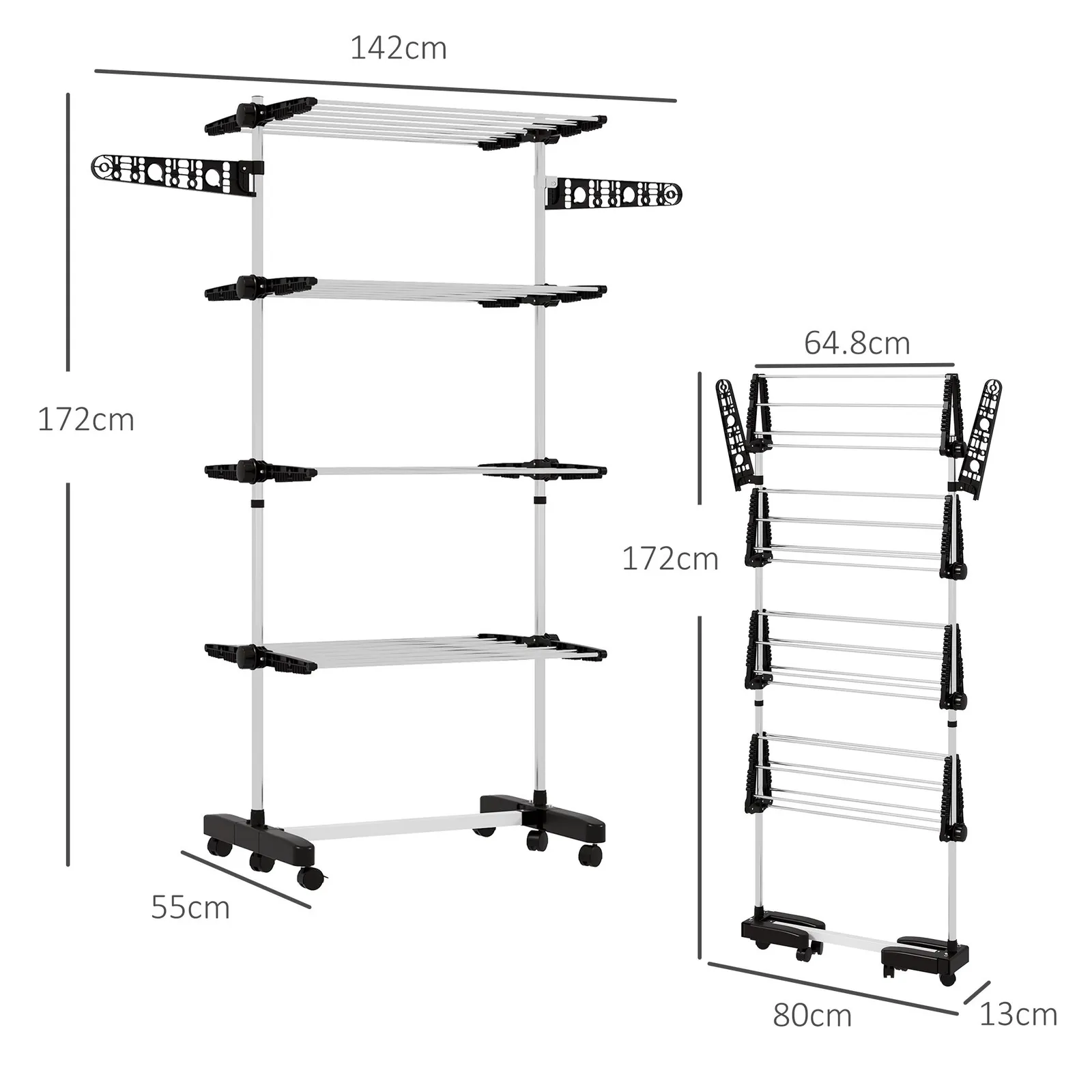 HOMCOM 4-Tier Large Clothes Airer Stainless Steel Clothes Drying Rack Black 3
