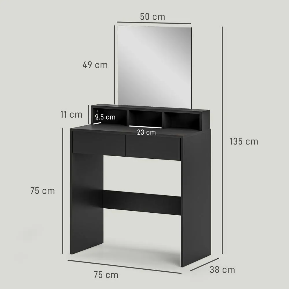 HOMCOM Dressing Table with Mirror, Drawers, for Bedroom, Black 3