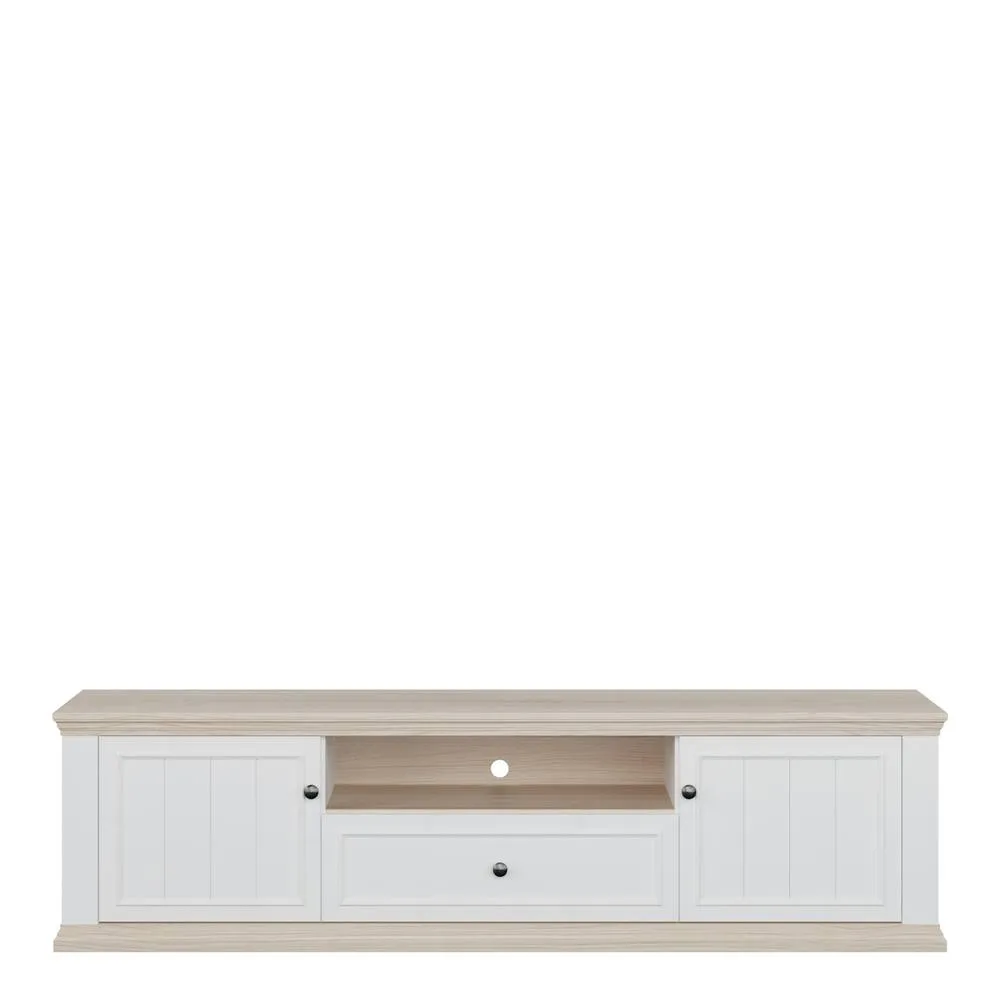 Furniture To Go Pontypool Wide TV Unit - 2 Doors, Drawer & Open Shelf in White & Oak 3