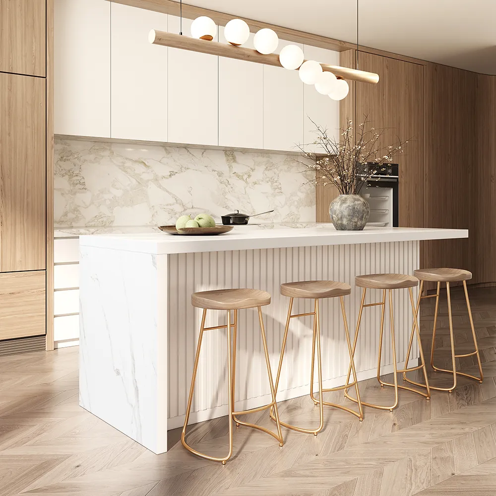 180 cm Large White Kitchen Island with Storage Kitchen Cabinet Marble Veneered Top