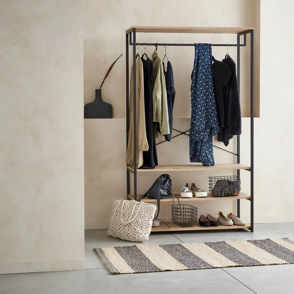 sweeek Hallway Metal & Wood-effect Coat & Shoe Rack in Light Brown
