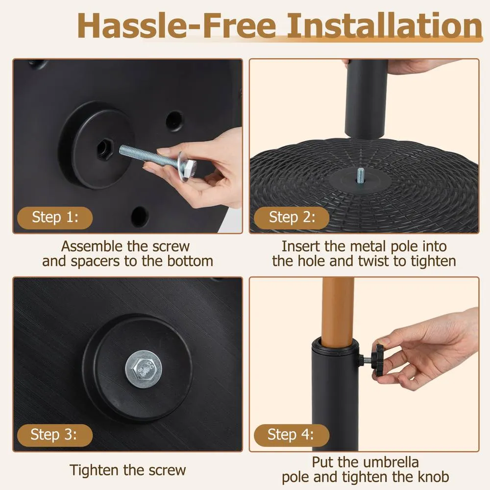 Costway Round Patio Umbrella Base HDPE Garden Umbrella Stand Fit 38-48mm Poles in Black 4