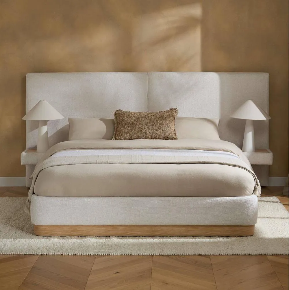 Birlea Como King Size Bed Frame White Fabric Hotel Style built in bedsides 2