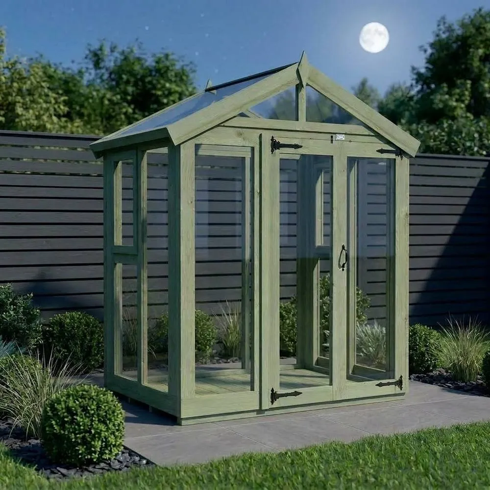 Buttercup Farm 6ft x 4ft Apex Toughened Glass Greenhouse - Pressure Treated Timber in Brown 3