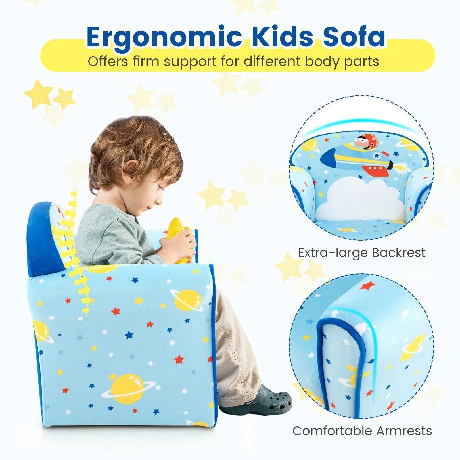 Costway Cute Sofa Children Armrest Upholstered Chair Cute Pattern Armchair Solid Frame 4