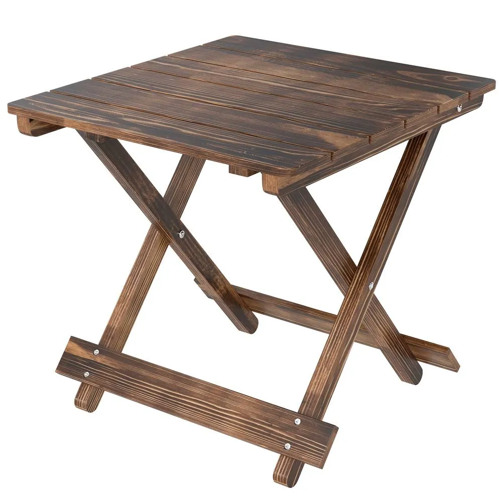 OUTSUNNY Wooden Folding Garden Table, Folding Side Table in Brown 2