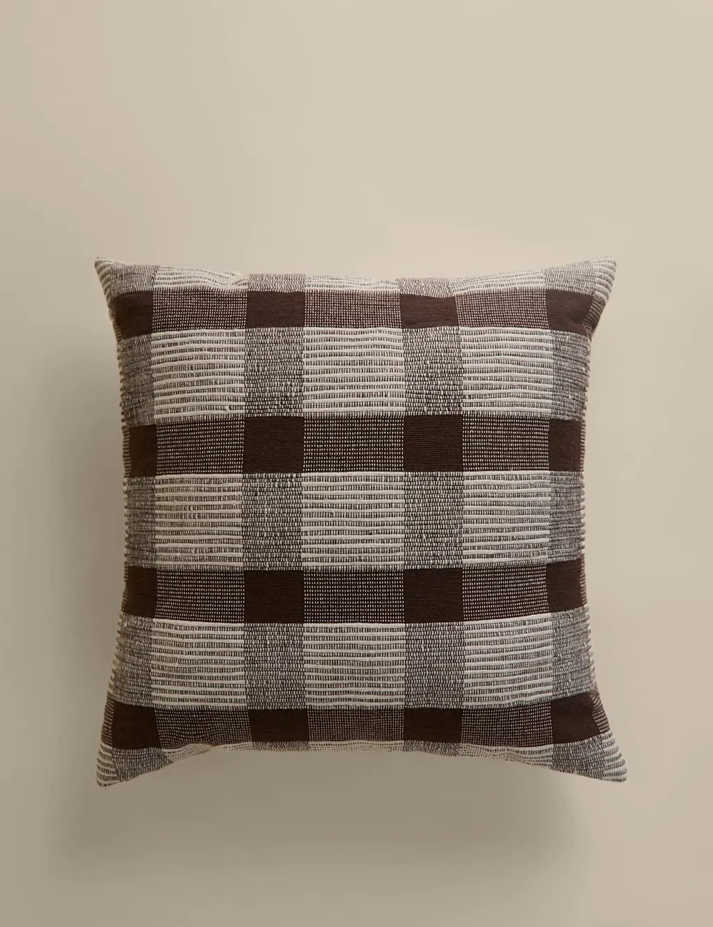M&S Pure Cotton Checked Textured Cushion Chocolate