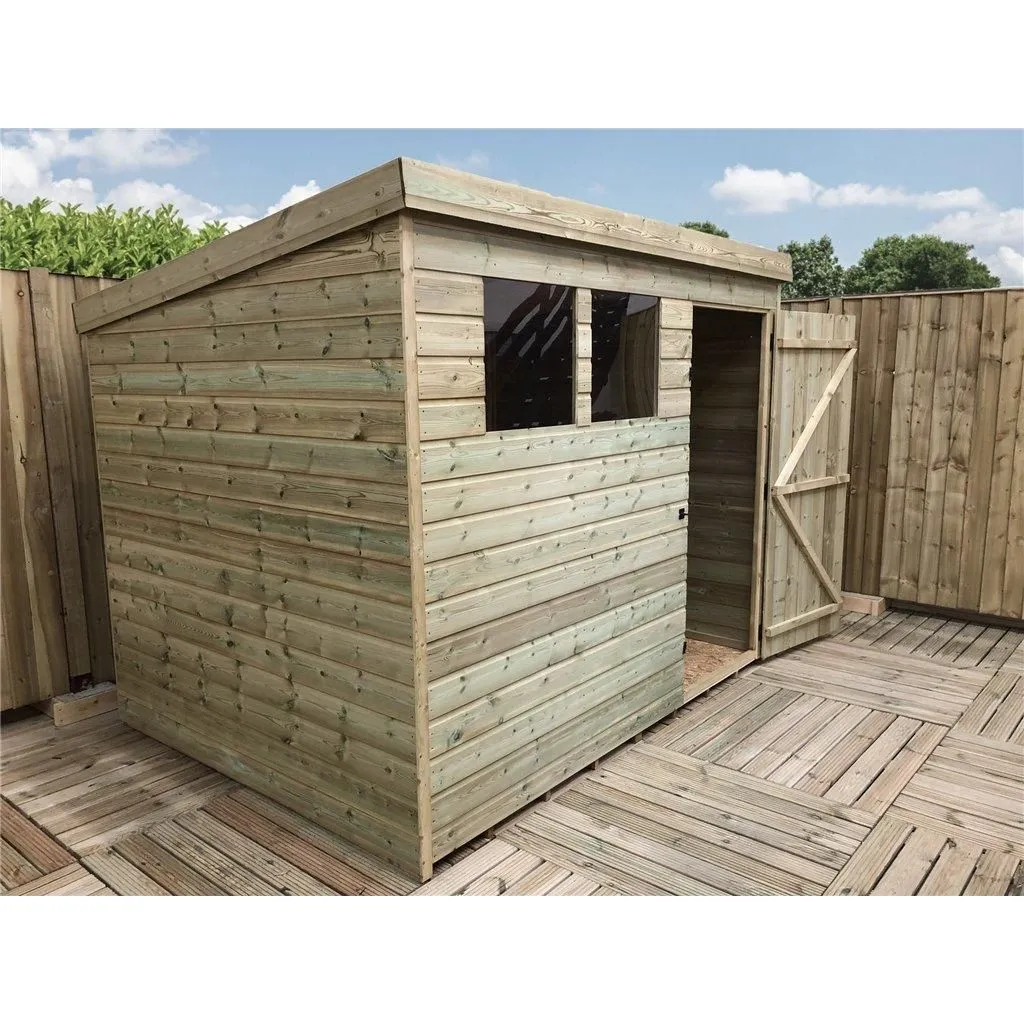 Marlborough 8 x 7 Pressure Treated Pent Garden Shed with Single Door in Natural 3