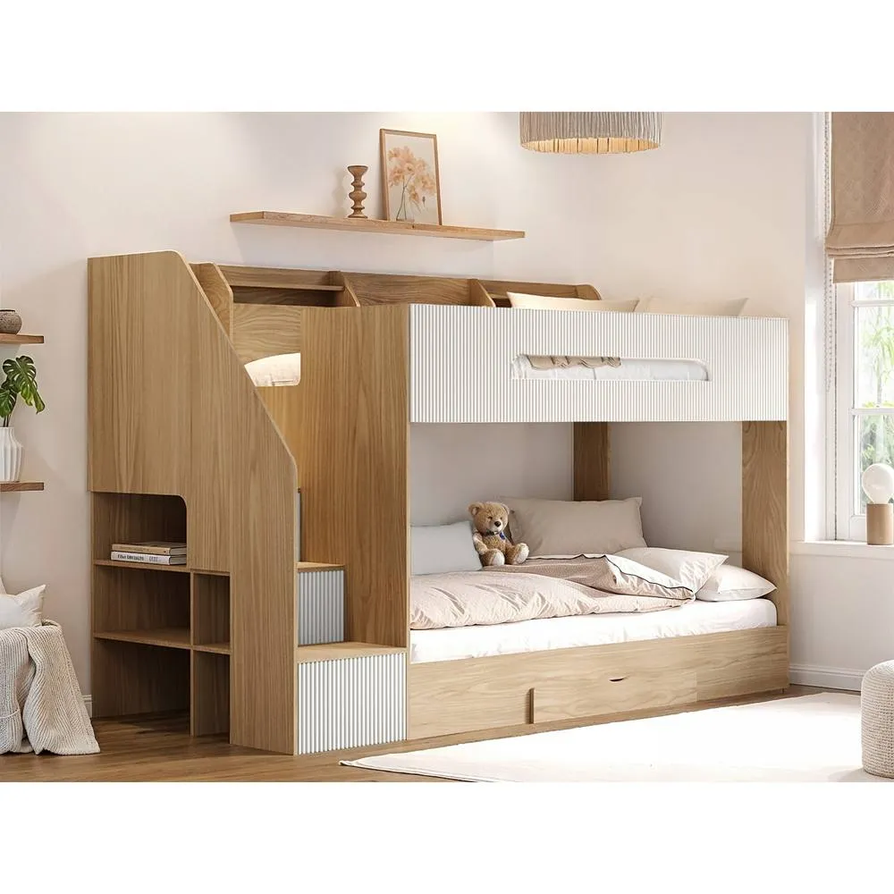 Flair Finn Staircase Bunk Bed with Storage in White