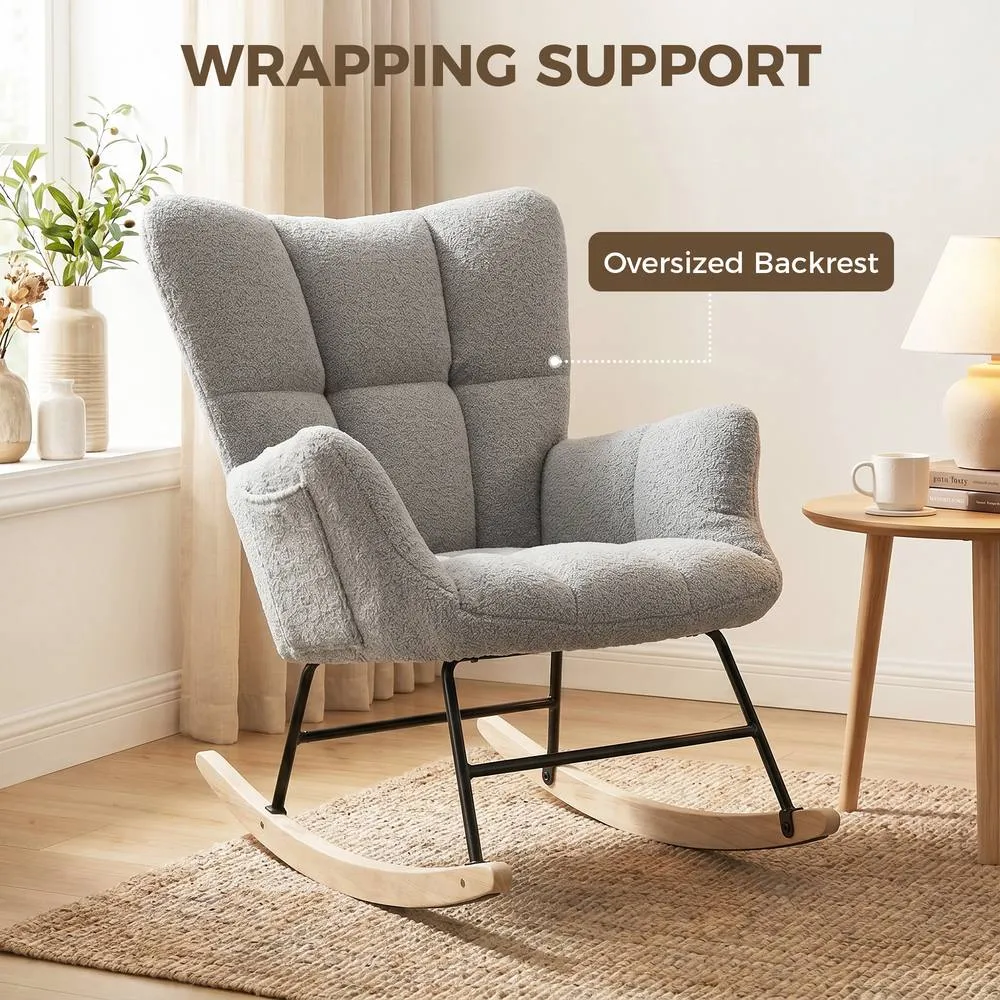 HOMCOM Tufted Rocking Chair with Side Pockets in Light Grey 5