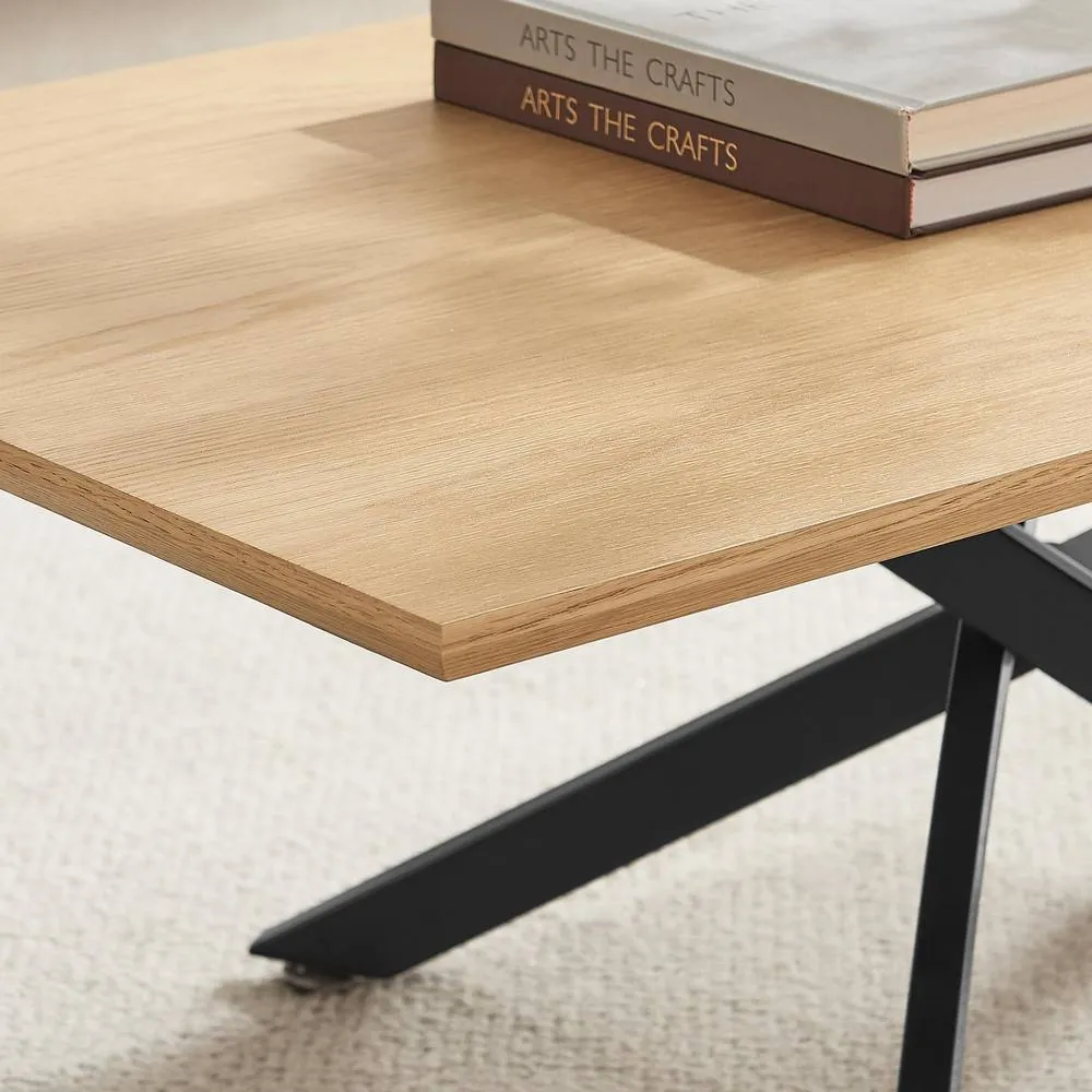 FurnitureboxUK Leonardo Rectangular Oak Veneer & Black Coffee Table in Light Brown 3