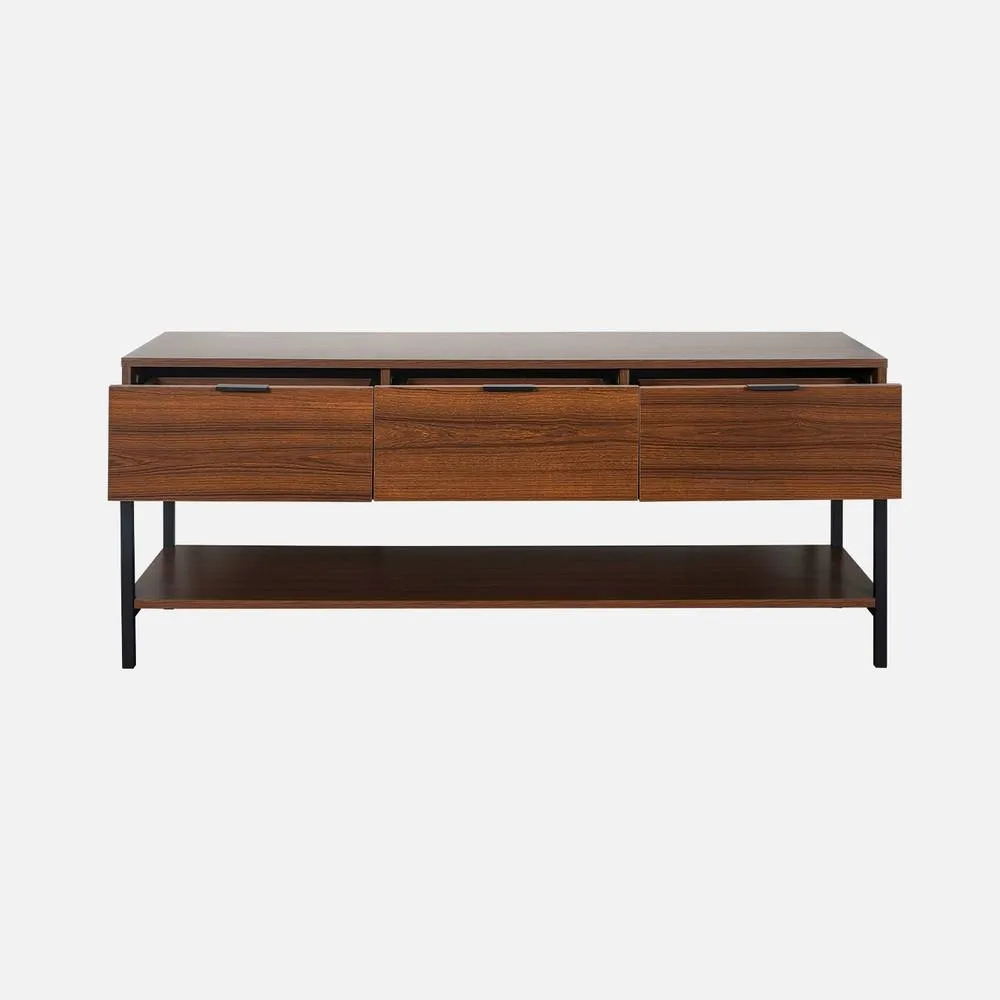 sweeek 130cm Tv Unit Walnut Wooden Effect 3 Drawers in Dark Brown 3
