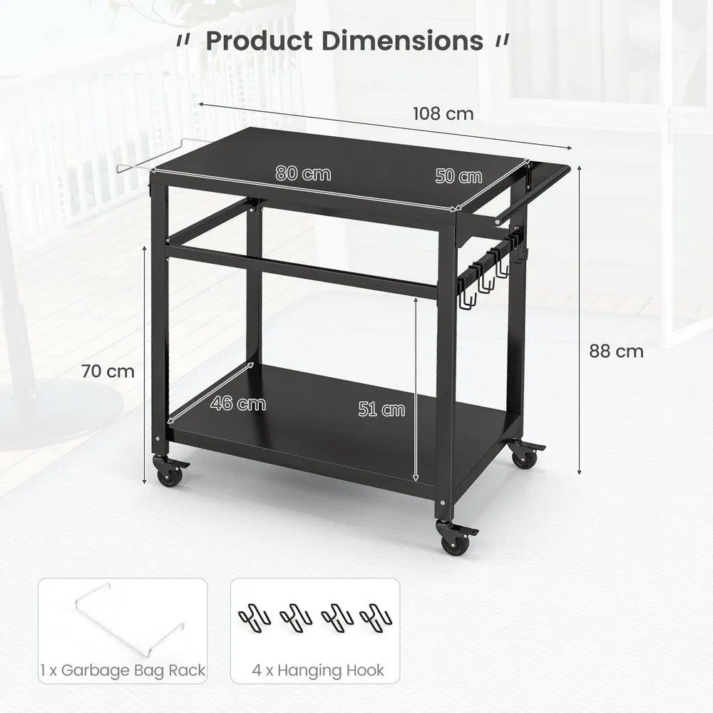 Costway Portable Dining Cart BBQ Trolley Grill Cart Food Prep in Black 3