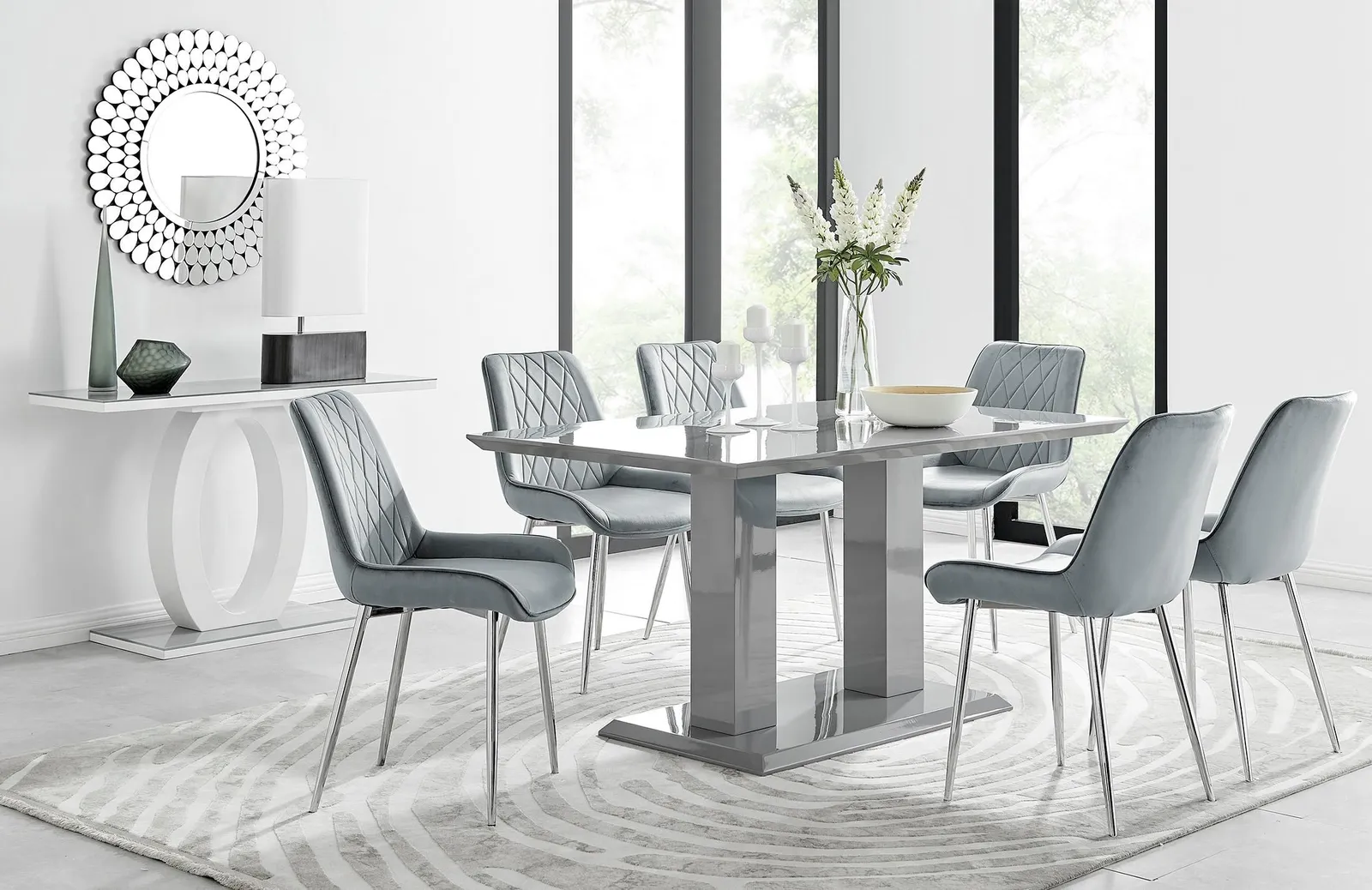 FurnitureboxUK Imperia 6 Grey Dining Table & 6 Pesaro Silver Leg Chairs 1