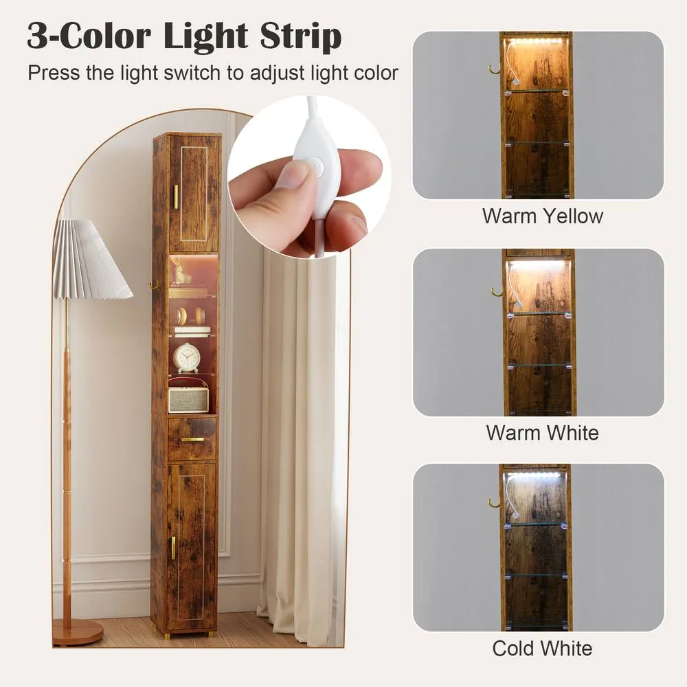 Costway 180 cm Tall Bathroom Cabinet Narrow Storage Organizer w/ 3 Doors in Brown 5