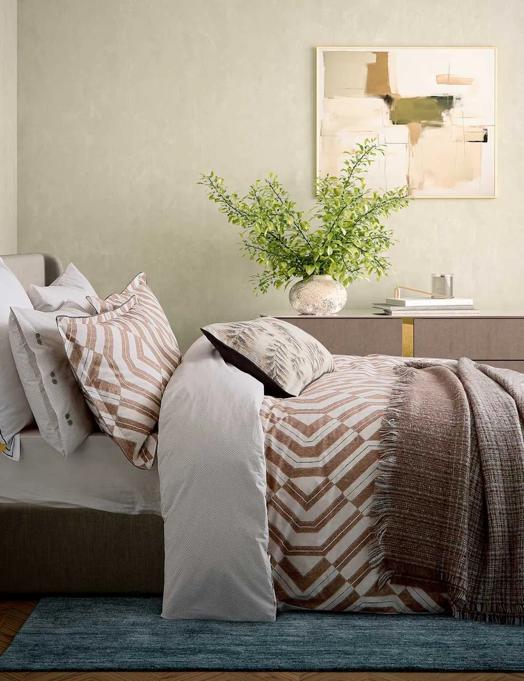 Bedeck of Belfast Pure Cotton Patterned Bedding Set Tan