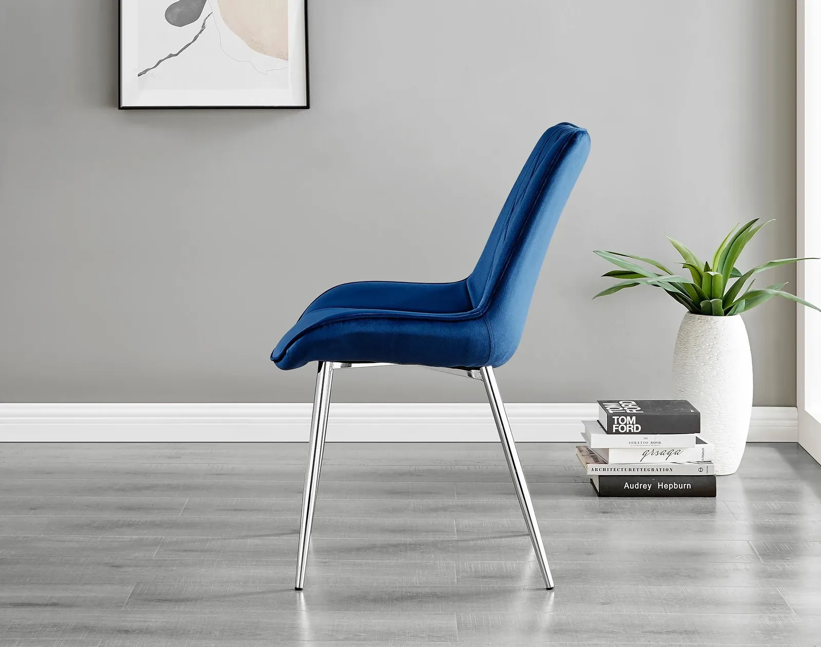 FurnitureboxUK 2x Pesaro Velvet Silver Leg Luxury Dining Chairs in Navy 4