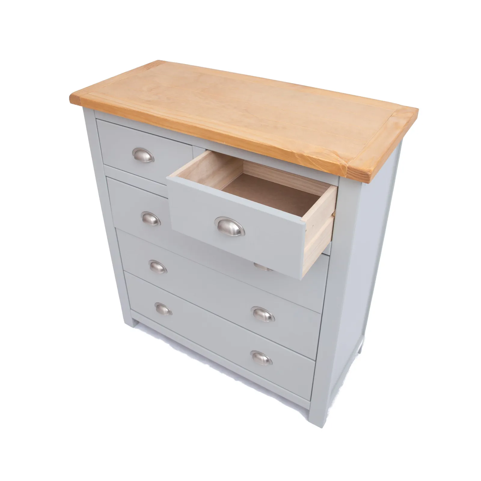 Cabinet Bits Argenta 5 Drawer Chest of Drawers Chrome Cup Handle in Light Grey 4