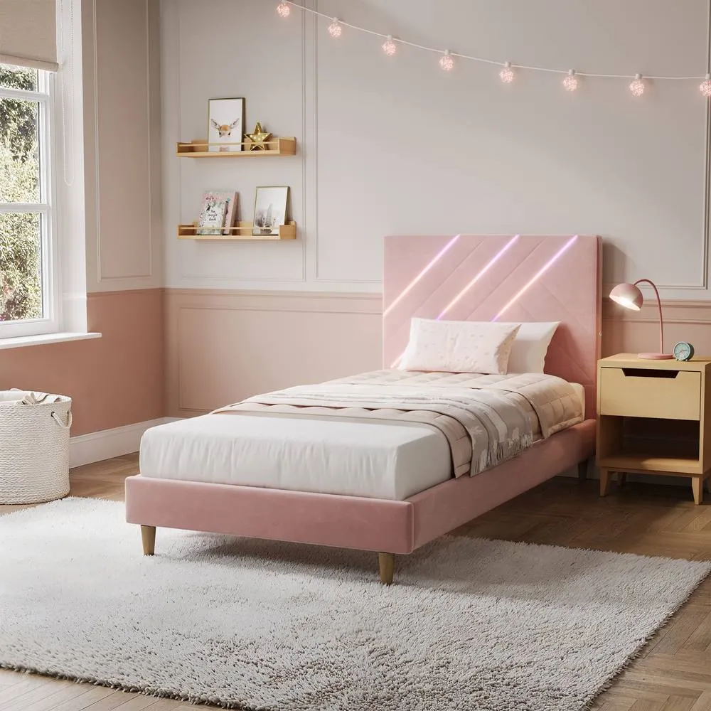 X Rocker Lily Single Bed Frame with App Controlled LED Lights in Pink 1