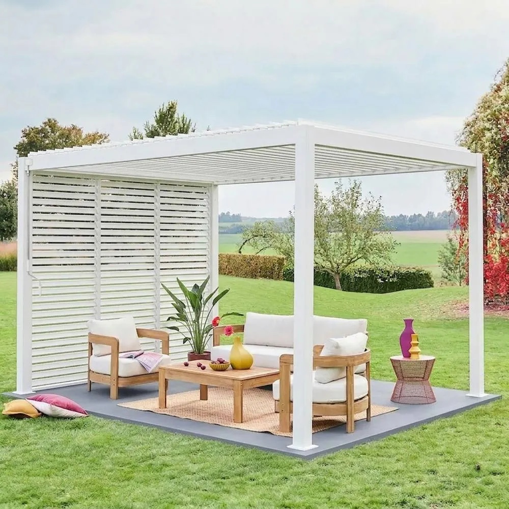 sweeek Louvered Pergola Aluminium 4 X 3m & 3 100cm Louver Panels in White 4