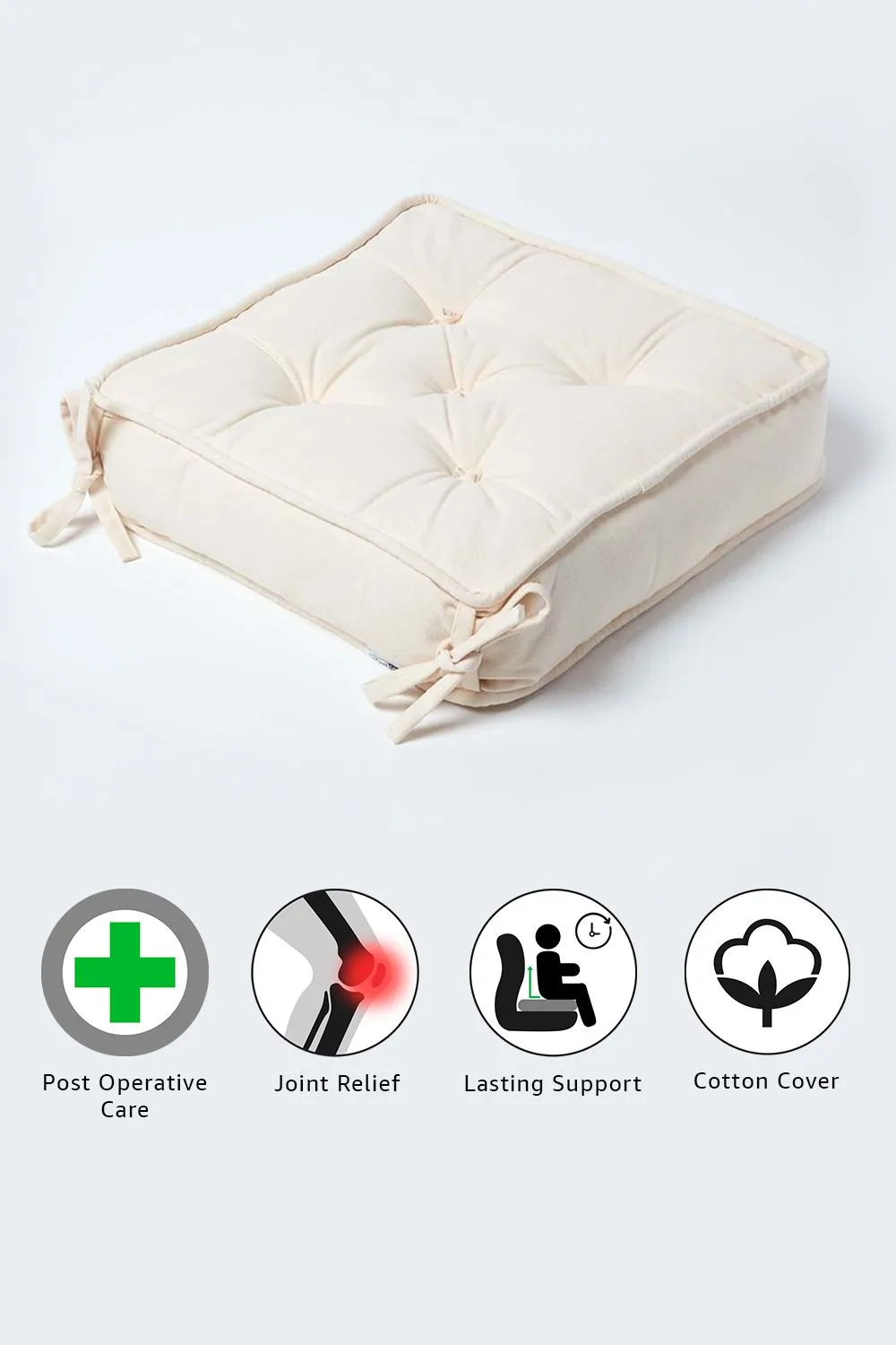 Homescapes Cotton Dining Chair Booster Cushion in Cream 5