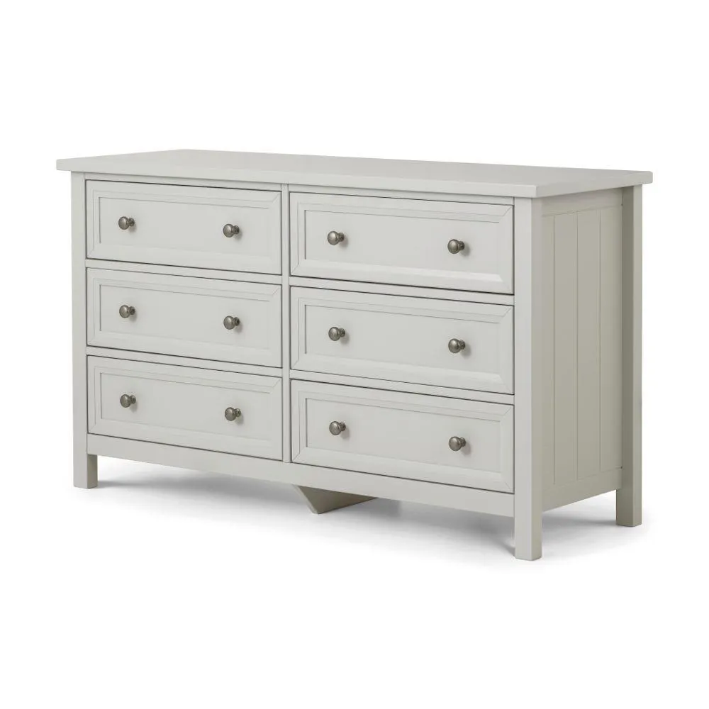 Maine - 6 Drawer Wide Chest - Dove Grey Wooden - Happy Beds 1
