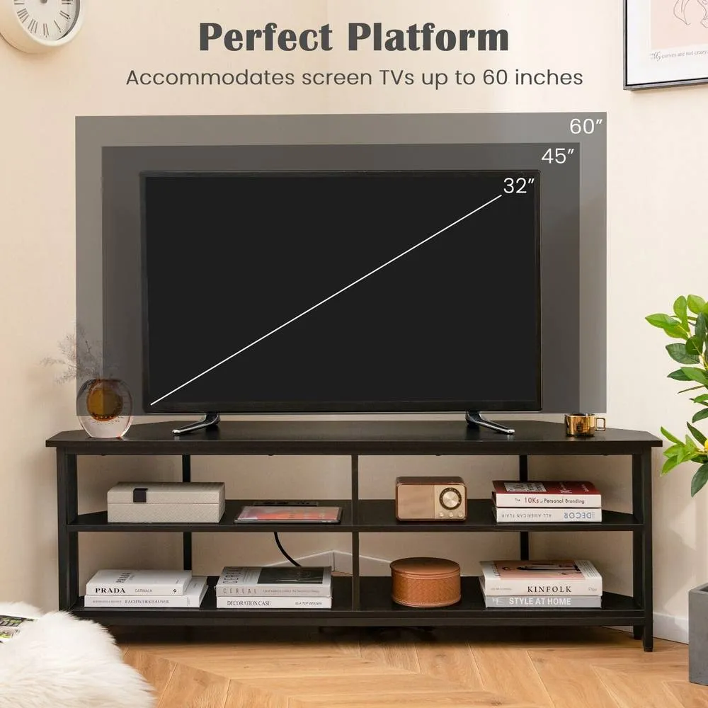 Costway 55" Media Entertainment Center Corner TV Stand for TVs up to 60" TV in Black 4