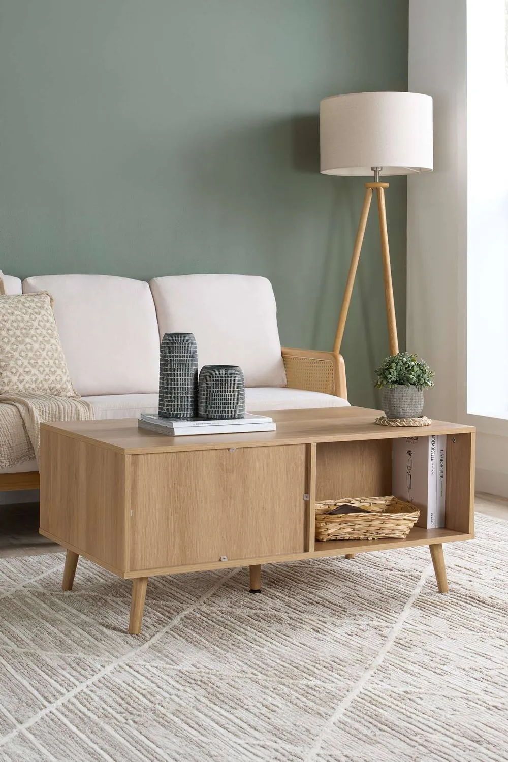 Birlea Croxley Coffee Table Oak Rattan with Storage in Brown 2