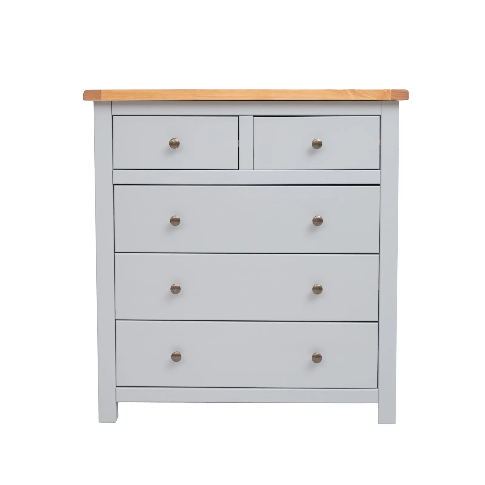 Cabinet Bits Argenta 5 Drawer Chest of Drawers Brass Knob in Light Grey