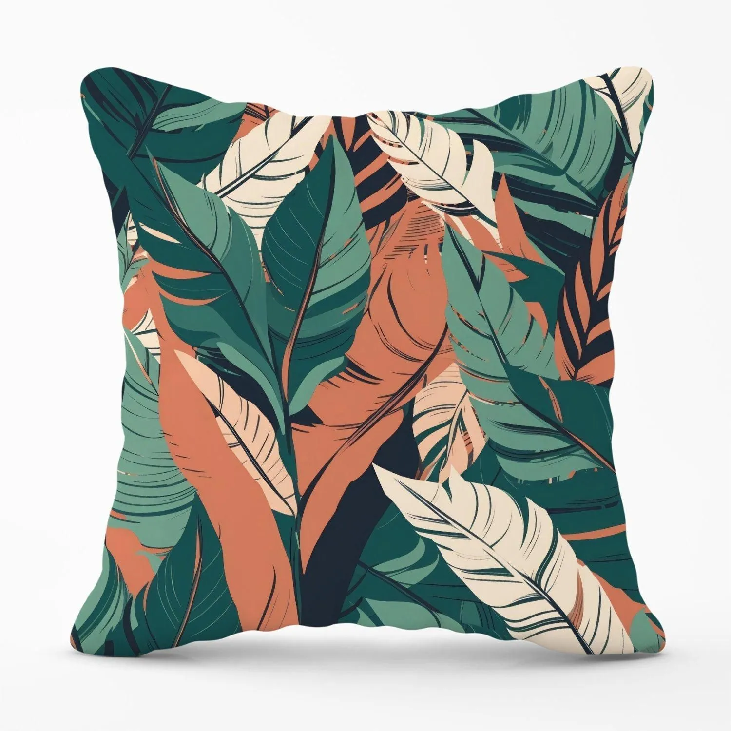 Warren Reed - Designer Autumn Tropical Leaves Outdoor Cushion in Green