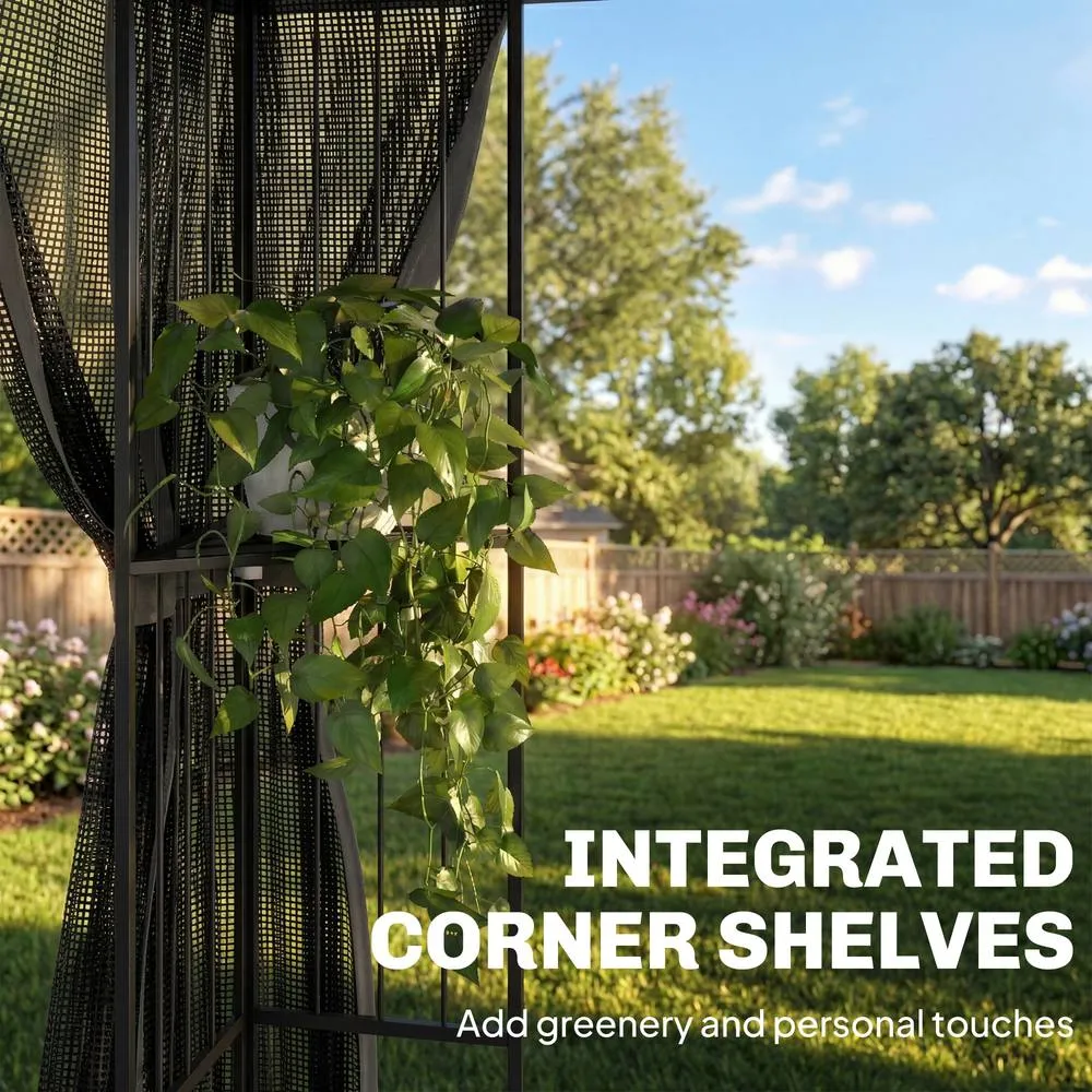 OUTSUNNY 3 x 3 m Garden Gazebo with Shelves, UPF50+ Permanent Gazebo in Grey 6