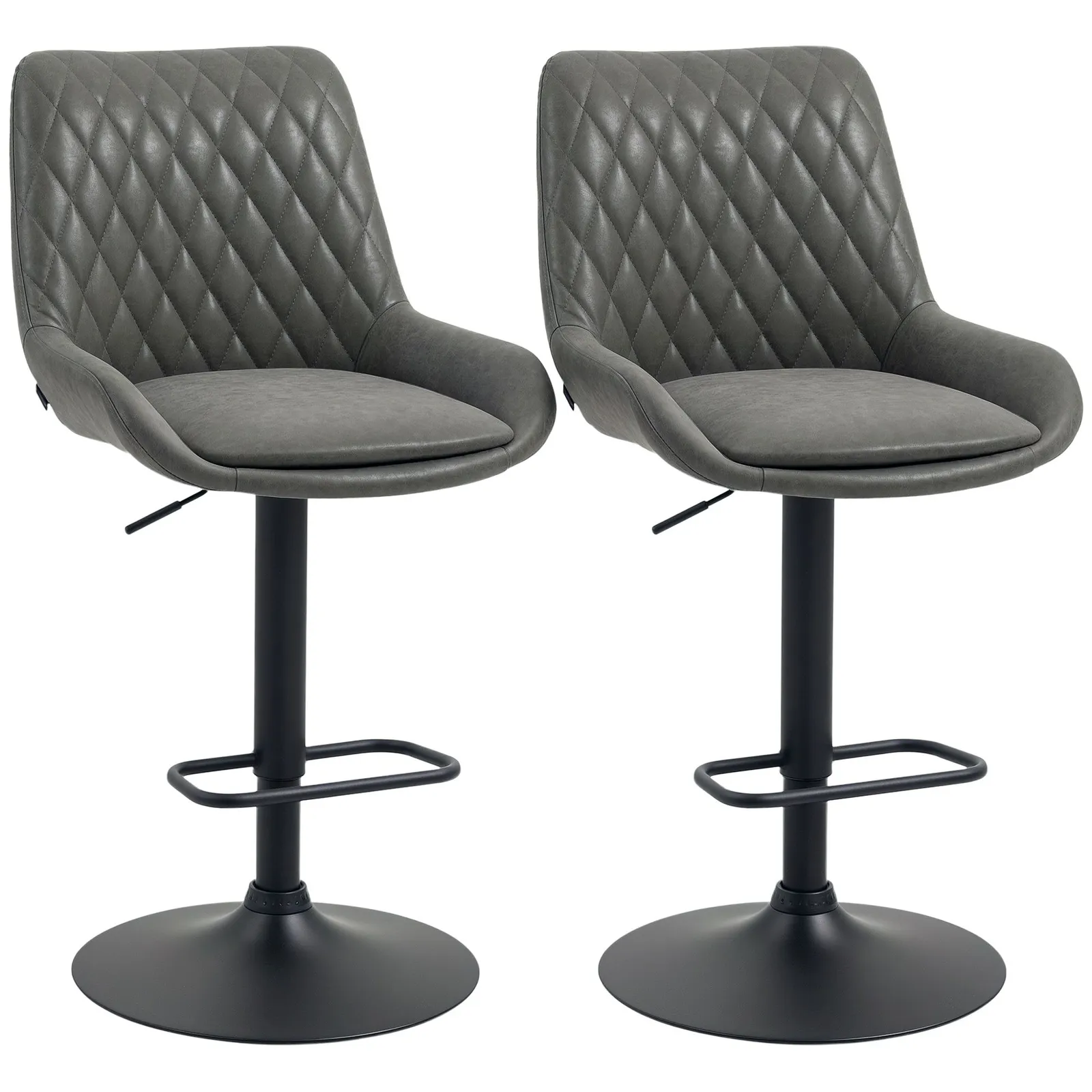 HOMCOM PU Leather Padded Bar Stools Set of 2 with Metal Base in Grey 2