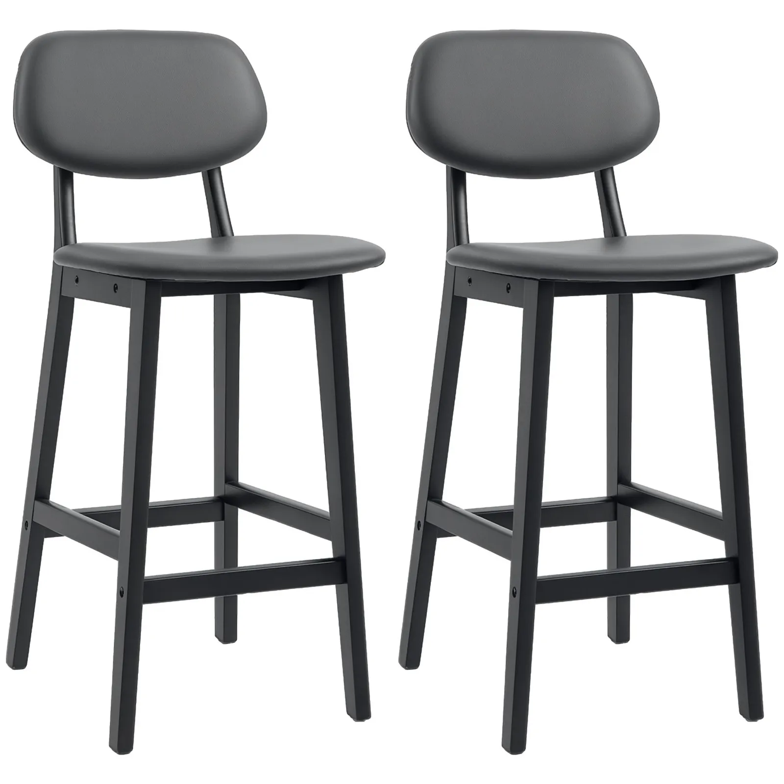 HOMCOM Breakfast Bar stools Set of 2 with PU Leather Cover, Wood Legs in Dark Grey 2