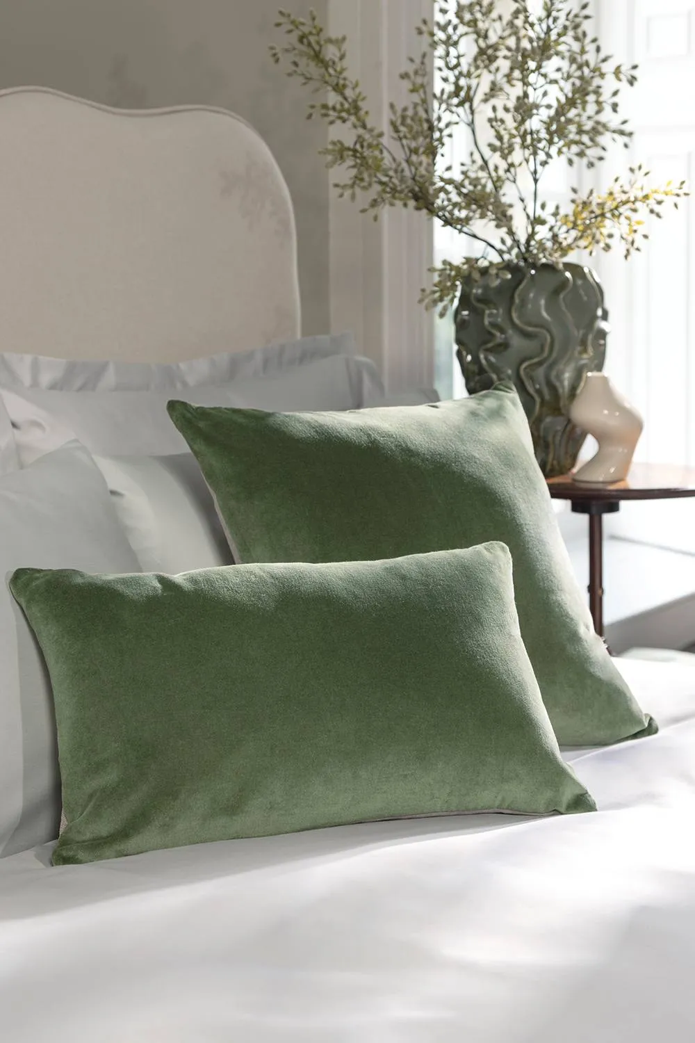 CHRISTY Luxury Filled Velvet 'Jaipur' Rectangle Cushions in Olive 2