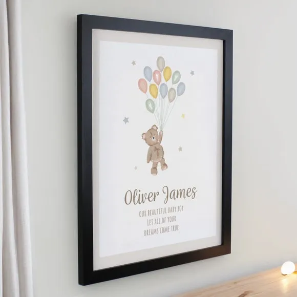 Personalised Teddy Balloon Poster Frame 2