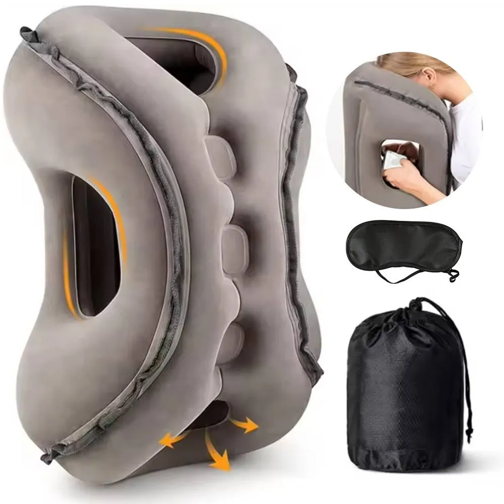 SPETLEK Inflatable Travel Pillow for Airplane Head Support in Grey