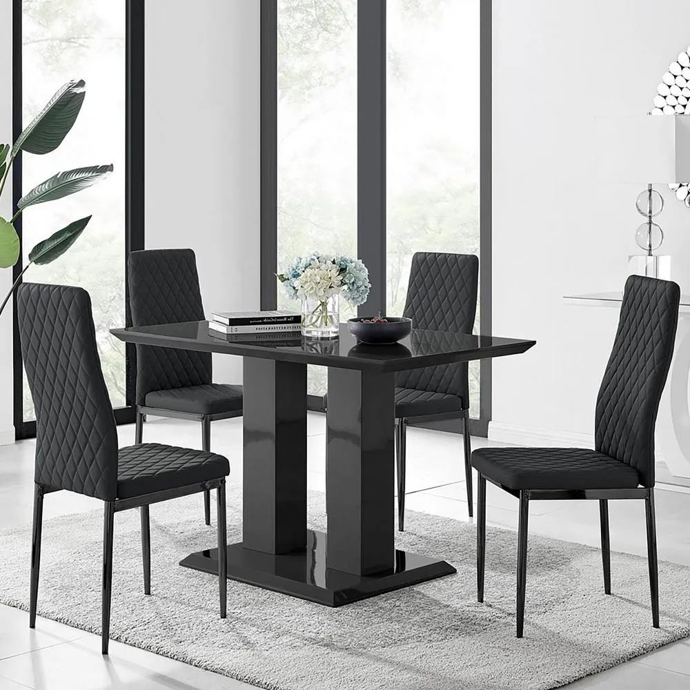 FurnitureboxUK Imperia 4 Black Dining Table & 4 Milan Chairs