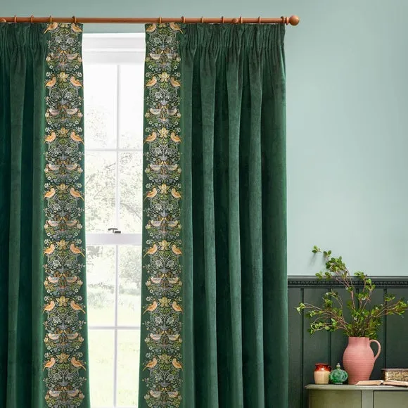 Morris & Co. Strawberry Thief Embroidered Pencil Pleat Curtains 1
