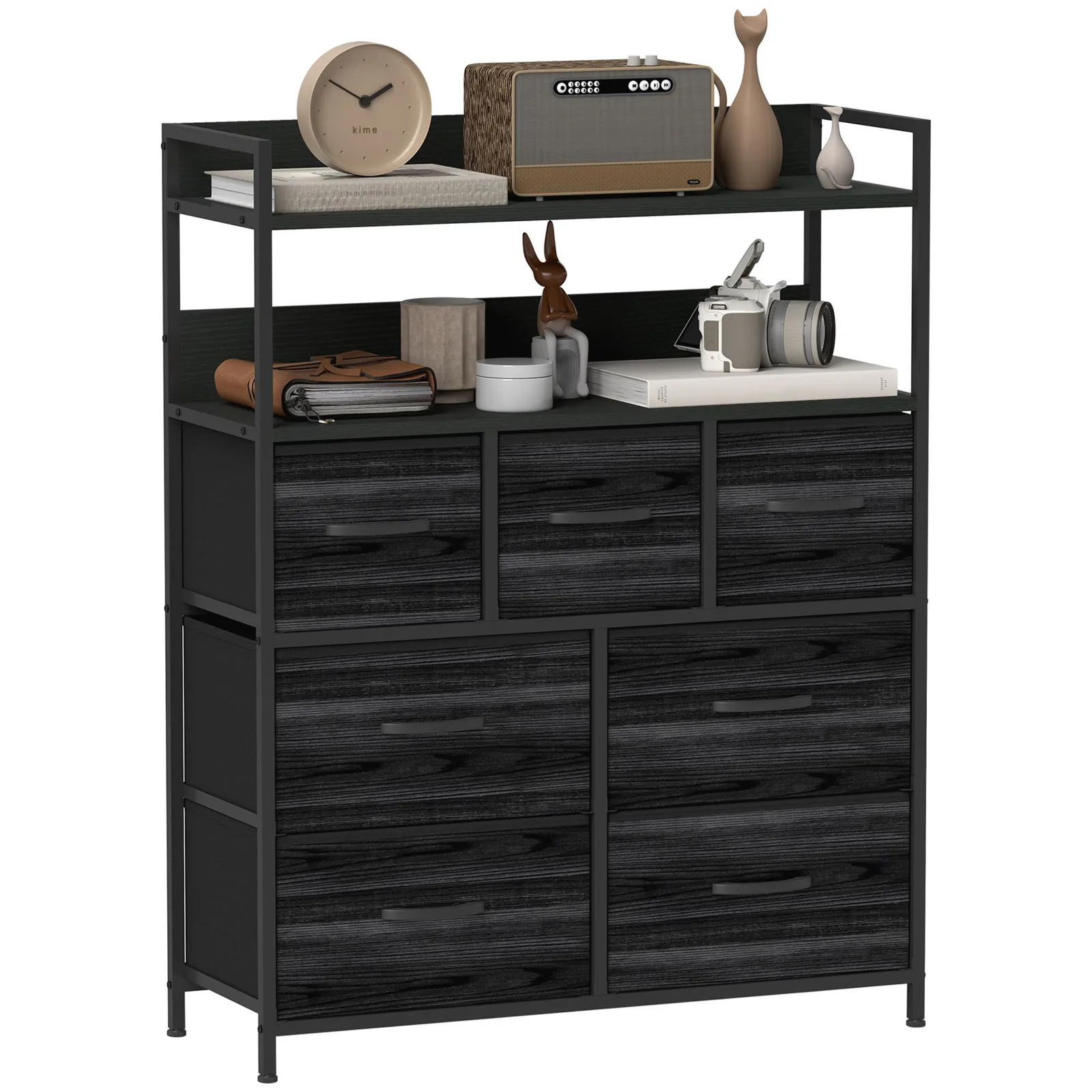 HOMCOM Bedroom Chest of Drawers 7 Drawer Dresser w/ Shelves in Black 2