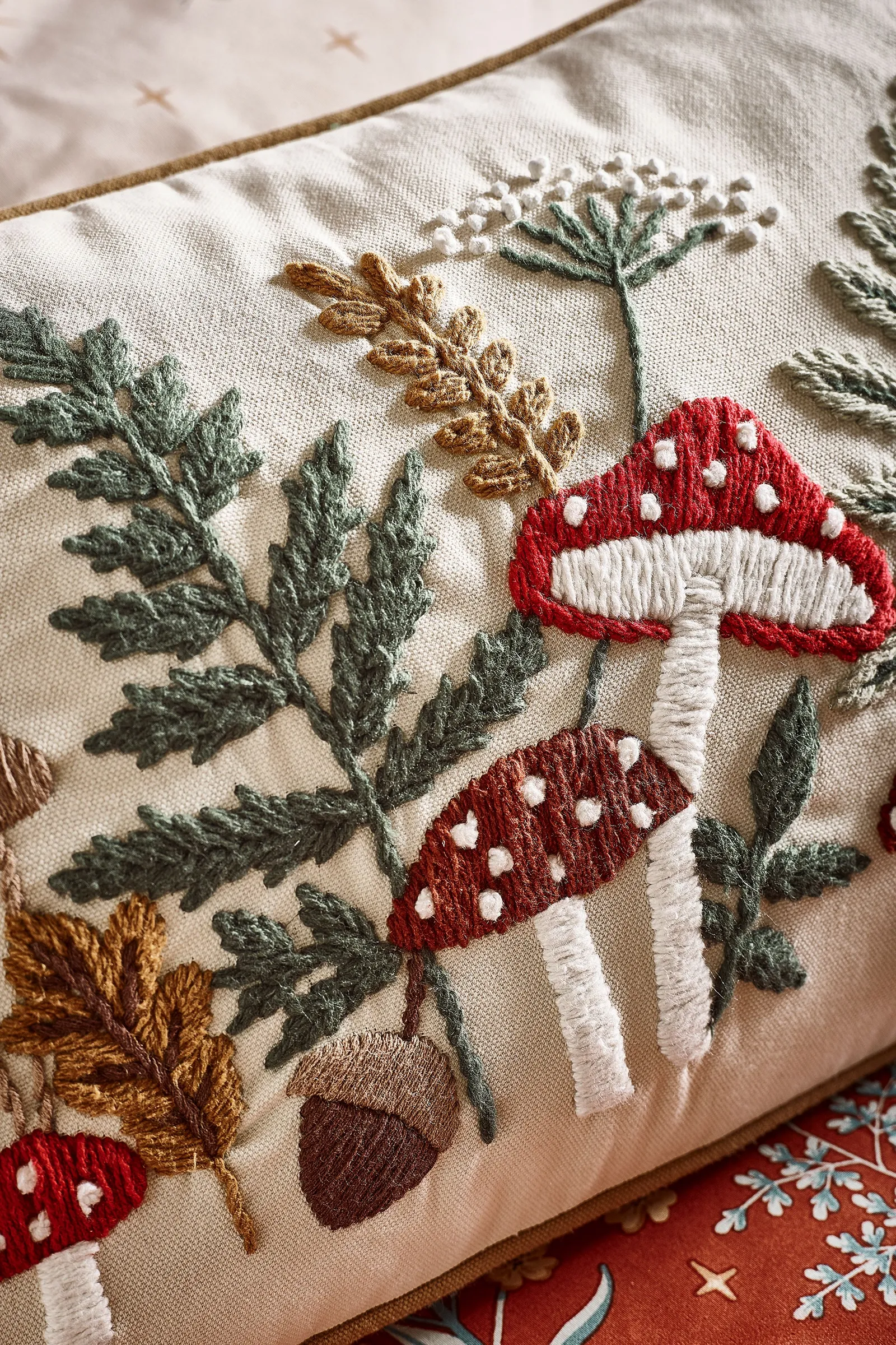 Catherine Lansfield 'Embroidery Woodland' Cushion in Natural 2