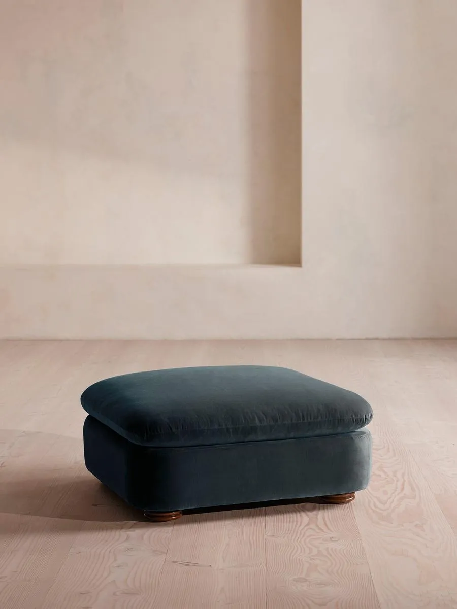 Rava Ottoman, Velvet, Grey Blue
