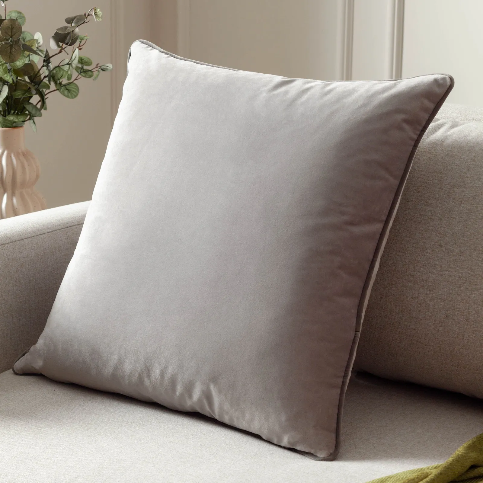 Furn Meridian Velvet Piped Cushion in Light Grey