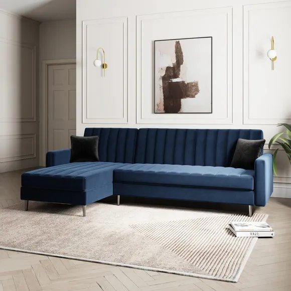 Kendall Quilted Velvet Clic Clac Storage Corner Sofa Bed