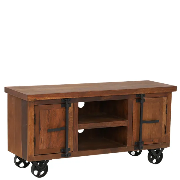Little Tree Furniture Hyatt Reclaimed Wood TV Unit on Wheels Dark Fin
