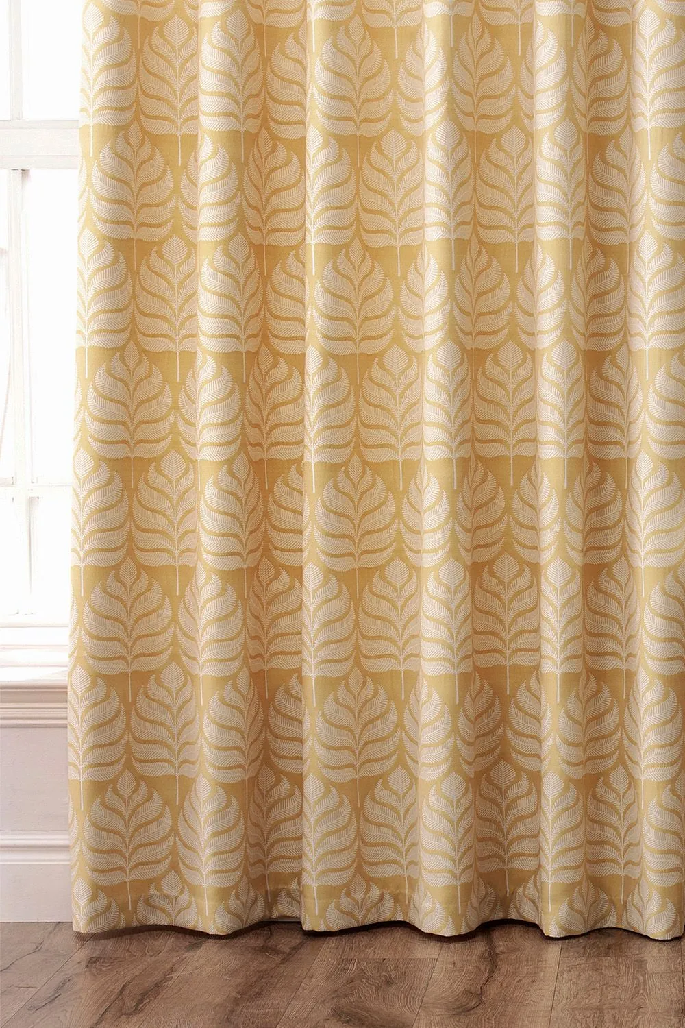 Paoletti Horto Embroidered Botanical Eyelet Curtains in Yellow 3