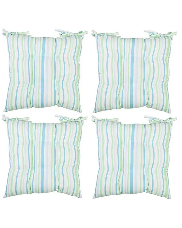 Dibor Set of 4 Blue Striped Chair Seat Pad Garden Cushions L40cm x W40cm