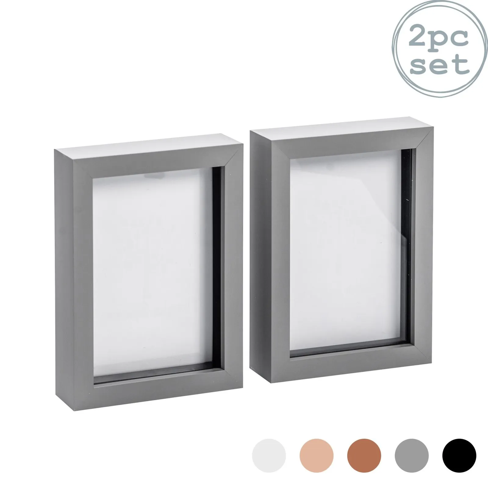 Nicola Spring 3D Box Photo Frames - 5 x 7" - Pack of 2 in Grey